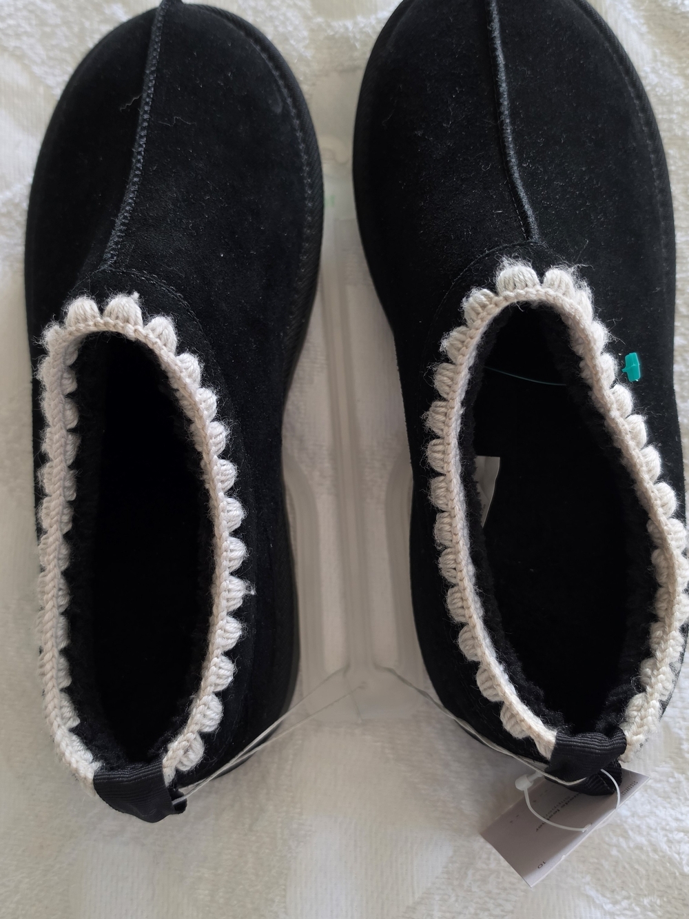 Auden Black Slip-On Mules with Cream Crochet Trim